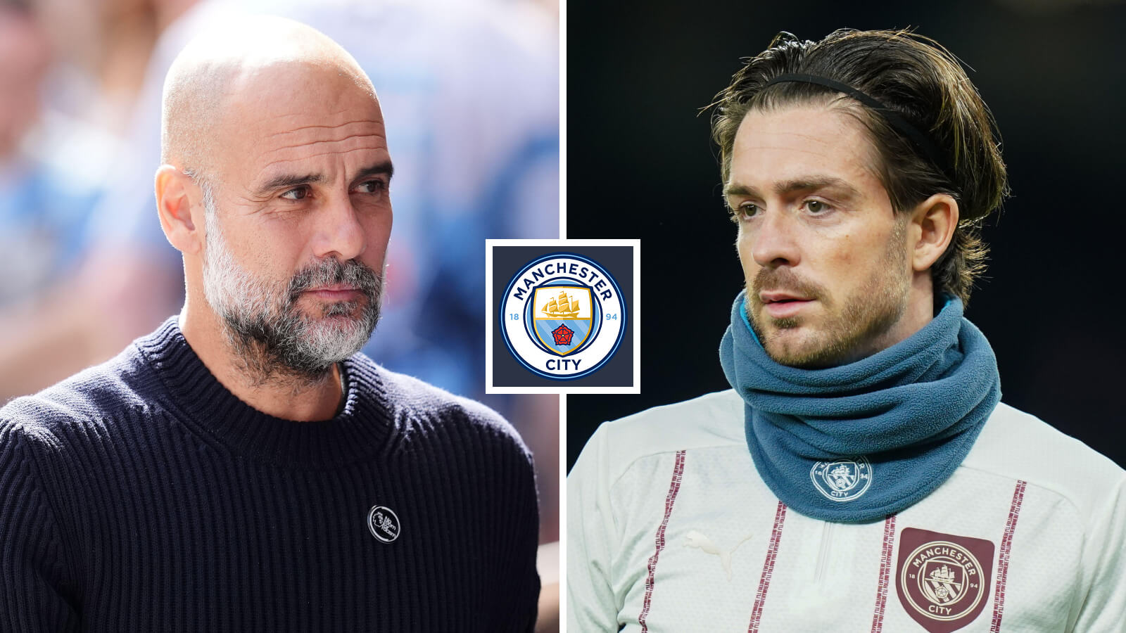 Pep Guardiola and Man City winger Jack Grealish