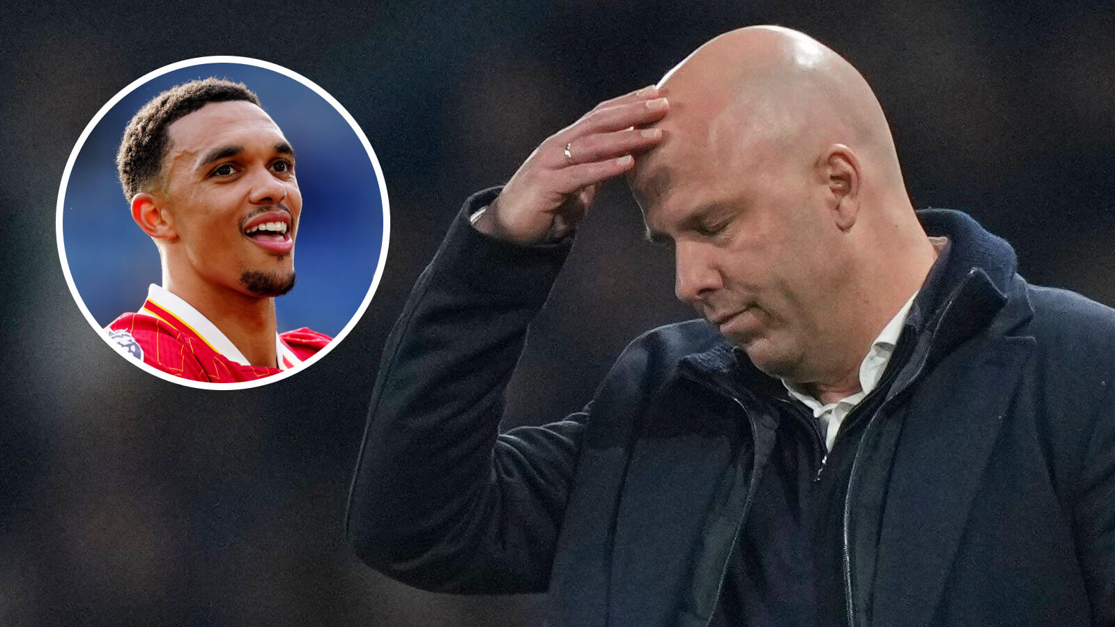 Liverpool manager Arne Slot, right-back Trent Alexander-Arnold