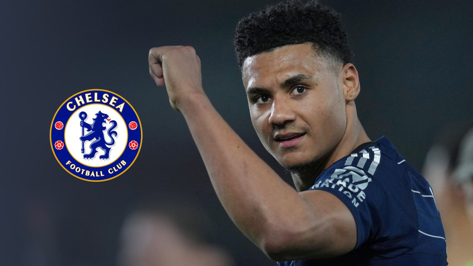 Aston Villa striker Ollie Watkins with a Chelsea badge