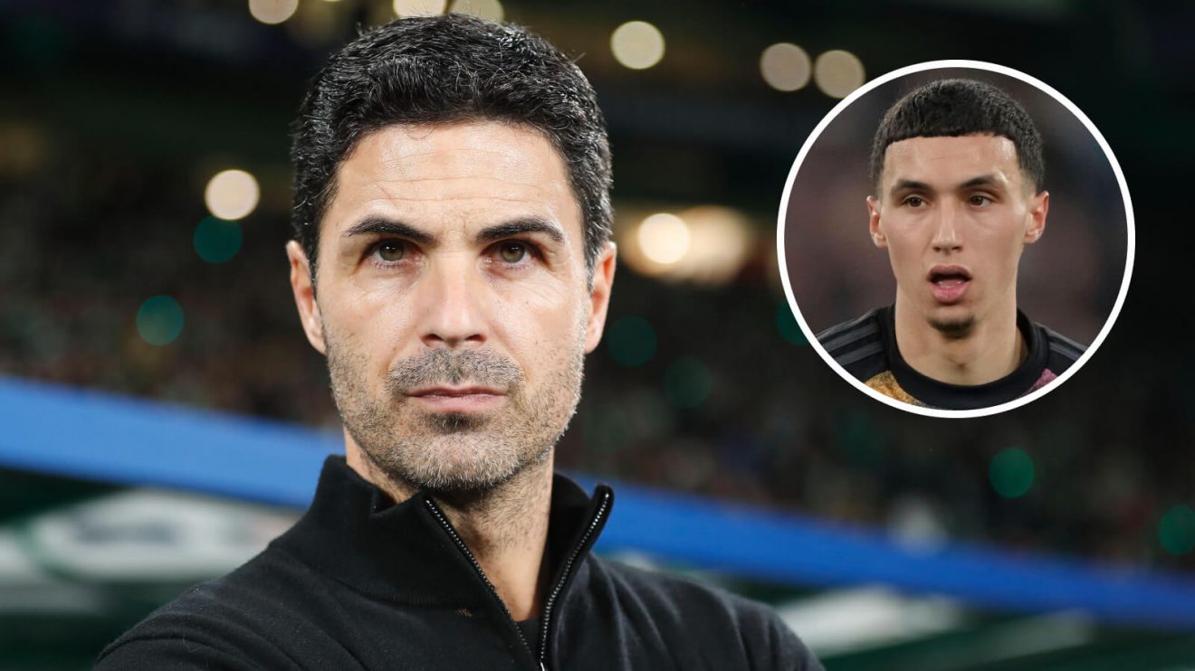 Arsenal manager Mikel Arteta and Leicester City playmaker, Bilal El Khannouss