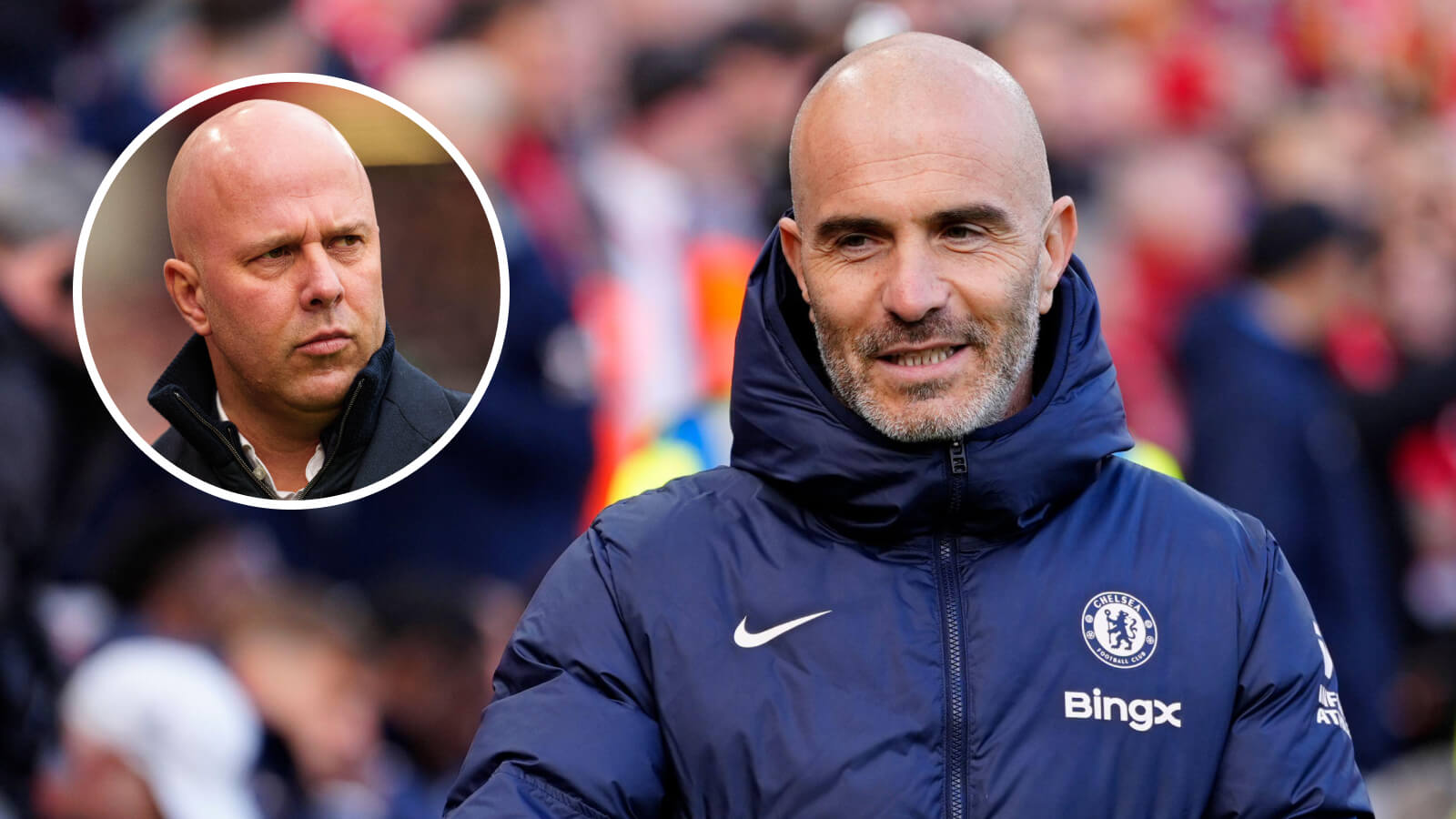 Liverpool head coach Arne Slot and Chelsea boss Enzo Maresca