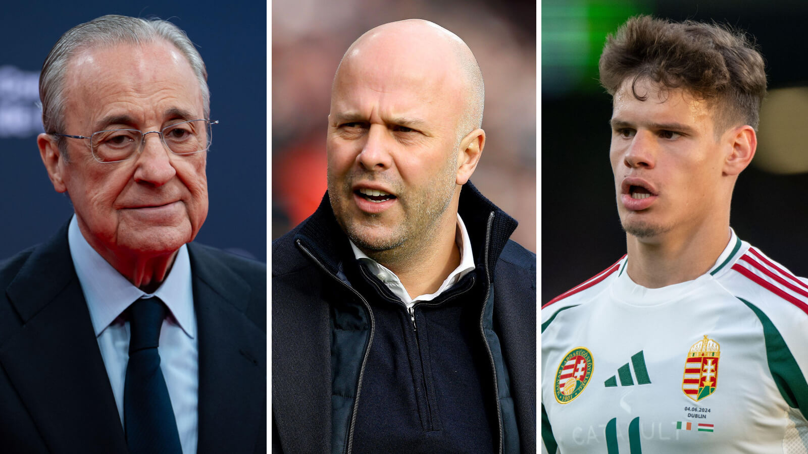 Florentino Perez, Arne Slot and Milos Kerkez