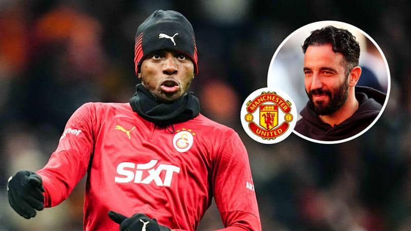 Victor Osimhen, Manchester United badge and Ruben Amorim - copyright TEAMtalk