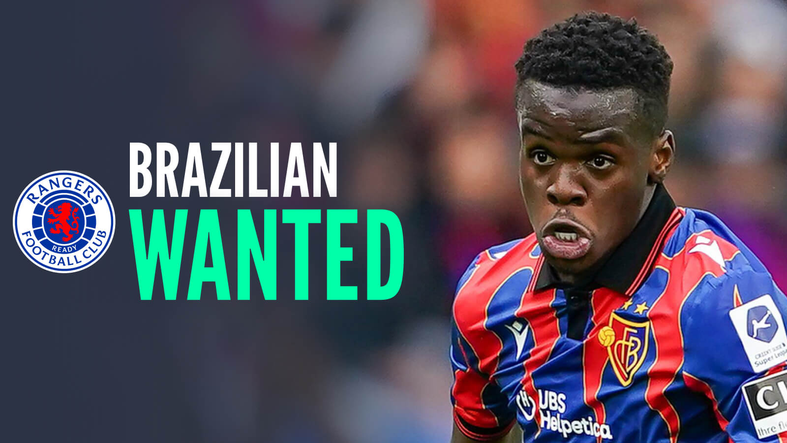 Metinho with Rangers badge and caption: Brazilian wanted