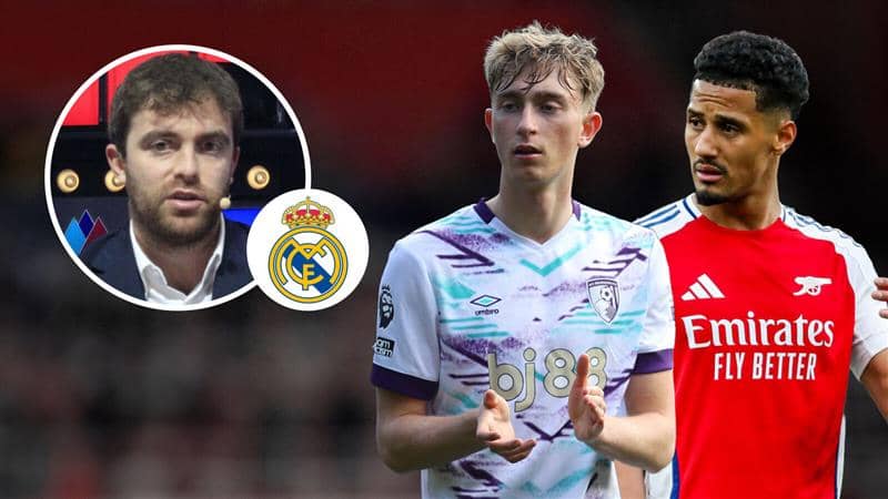 Fabrizio Romano, Real Madrid badge, William Saliba and Dean Huijsen - copyright TEAMtalk
