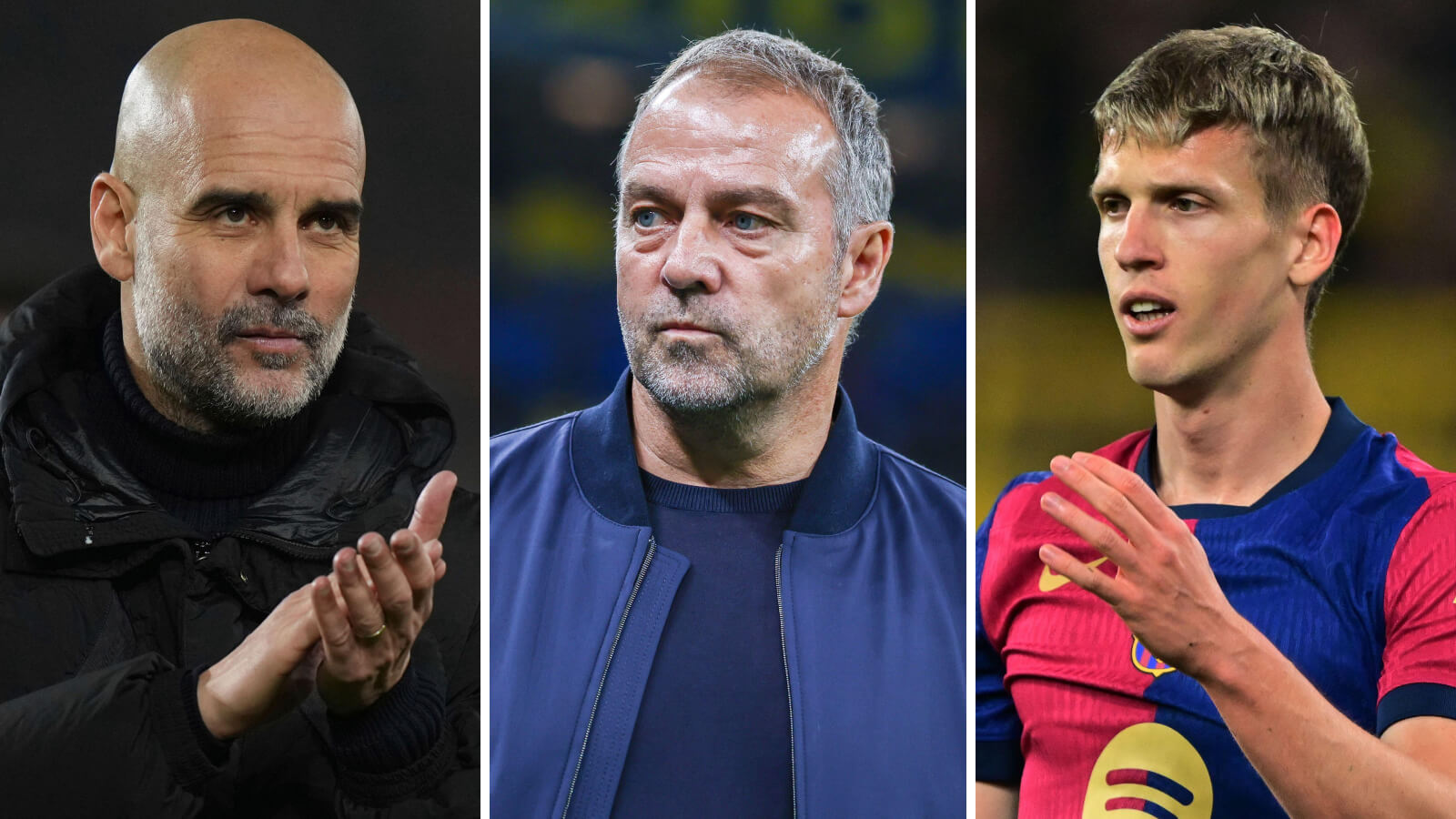 Man City boss Pep Guardiola and Barcelona duo Hansi Flick, Dani Olmo