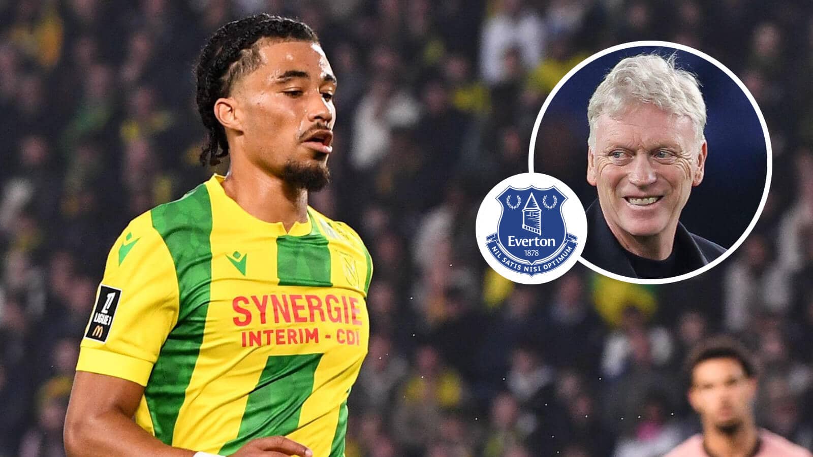 Nantes centre-back Nathan Zeze alongside Everton manager David Moyes