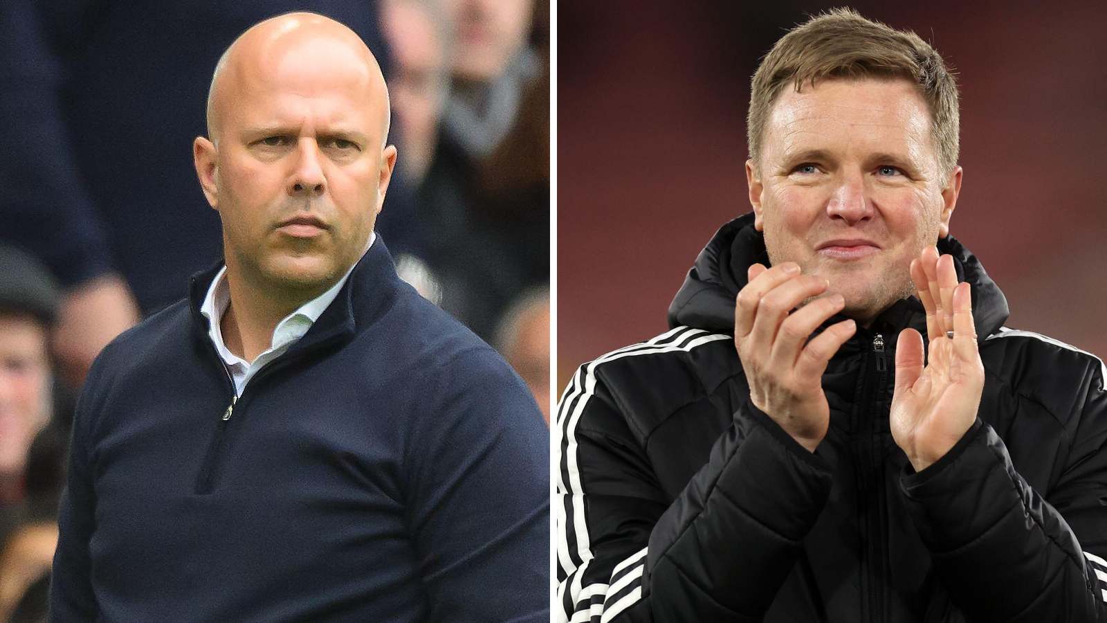 Liverpool manager Arne Slot and Newcastle boss Eddie Howe
