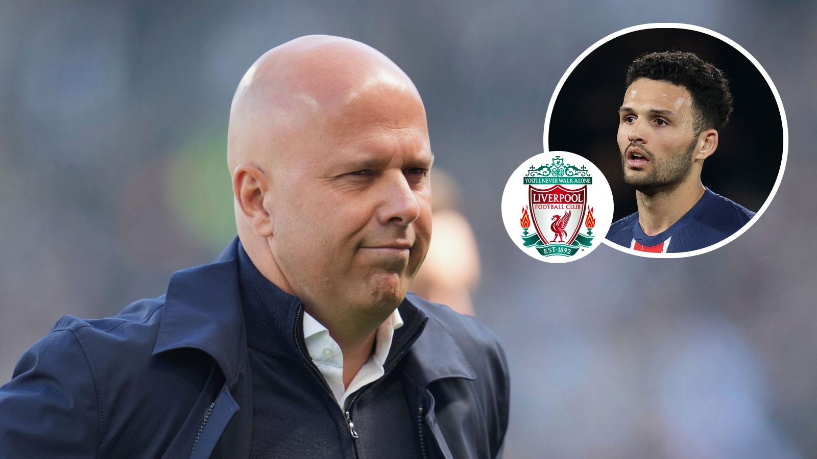 Liverpool manager Arne Slot and PSG striker Goncalo Ramos