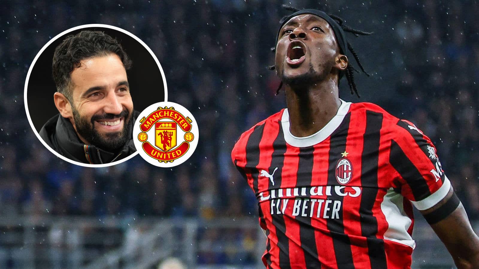 Ruben Amorim, Manchester United badge and Tammy Abraham - copyright TEAMtalk