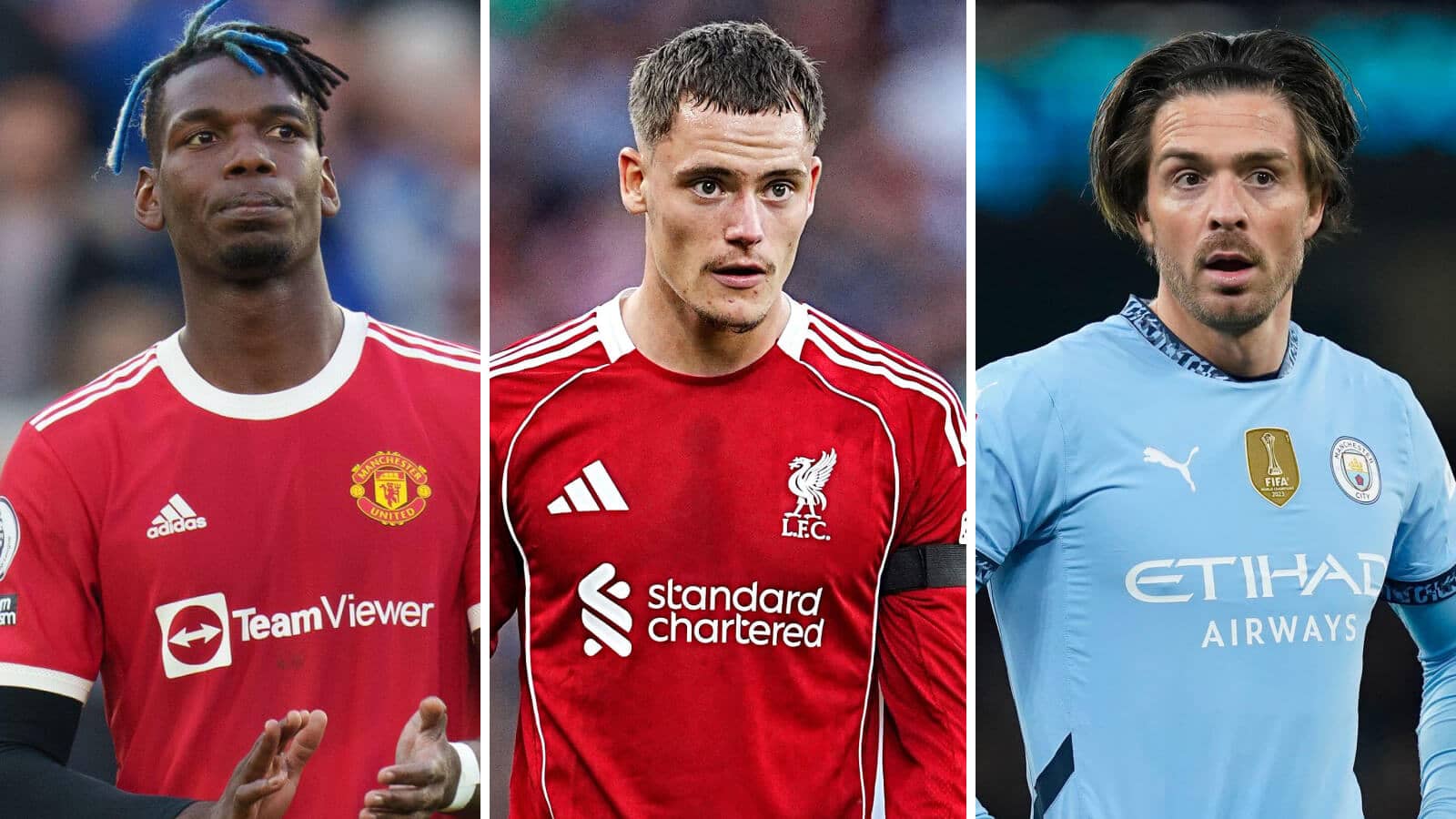 Paul Pogba, Florian Wirtz and Jack Grealish