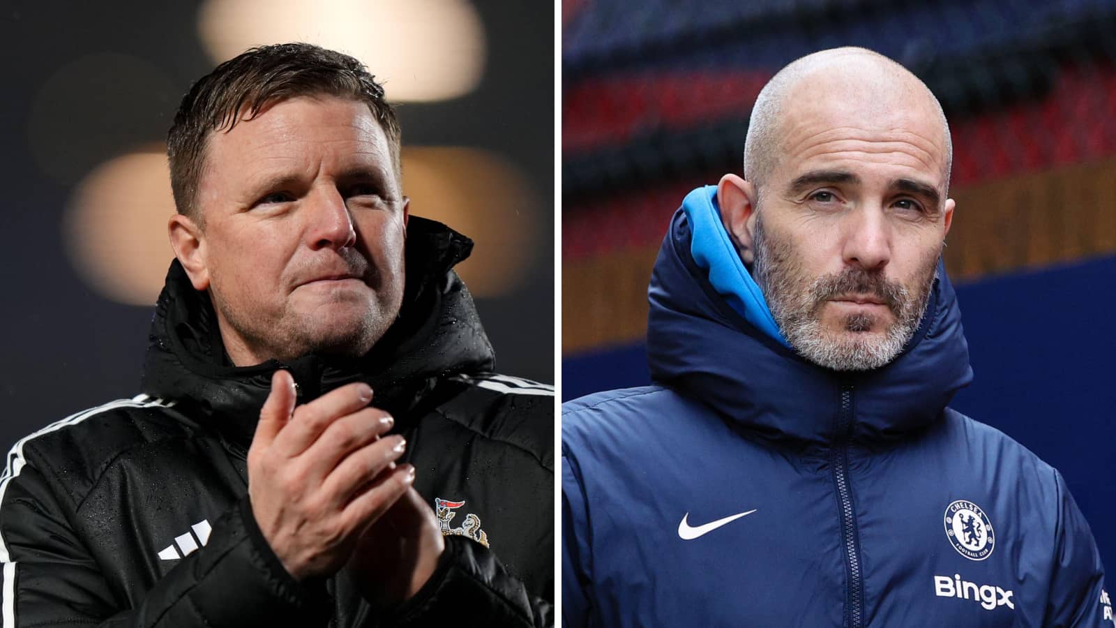 Newcastle manager Eddie Howe and Chelsea boss Enzo Maresca