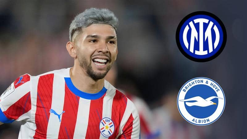 Julio Enciso next to the Inter Milan and Brighton and Hove Albion badges - copyright TEAMtalk
