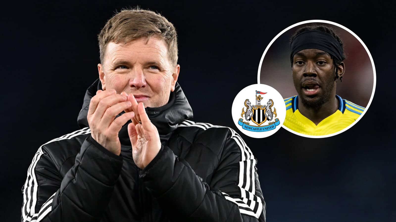 Eddie Howe, Newcastle United badge and Nottingham Forest winger Newcastle United manager Eddie Howe and Nottingham Forest winger Anthony Elanga - copyright TEAMtalk