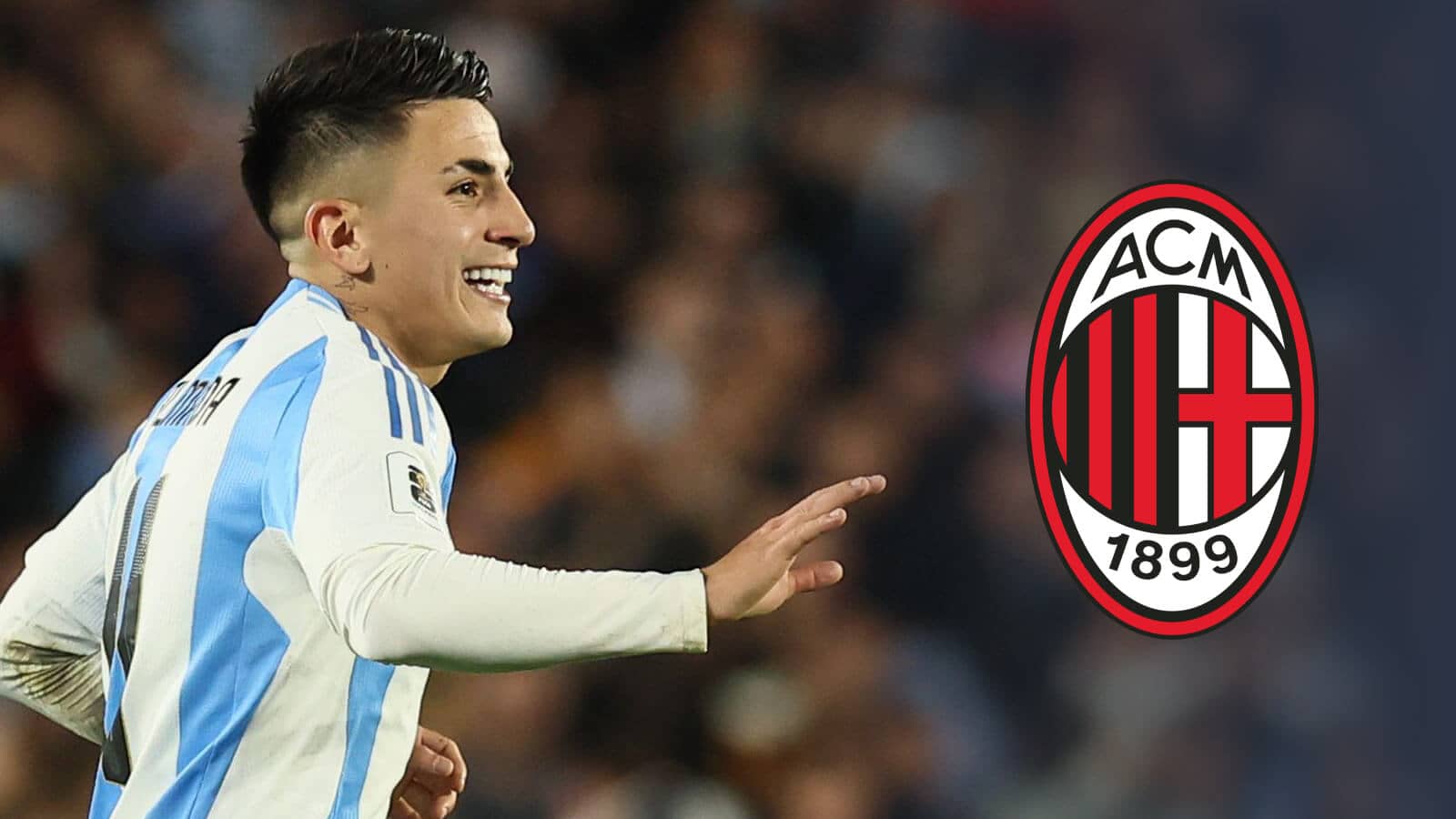 Thiago Almada next to the AC Milan badge - copyright TEAMtalk