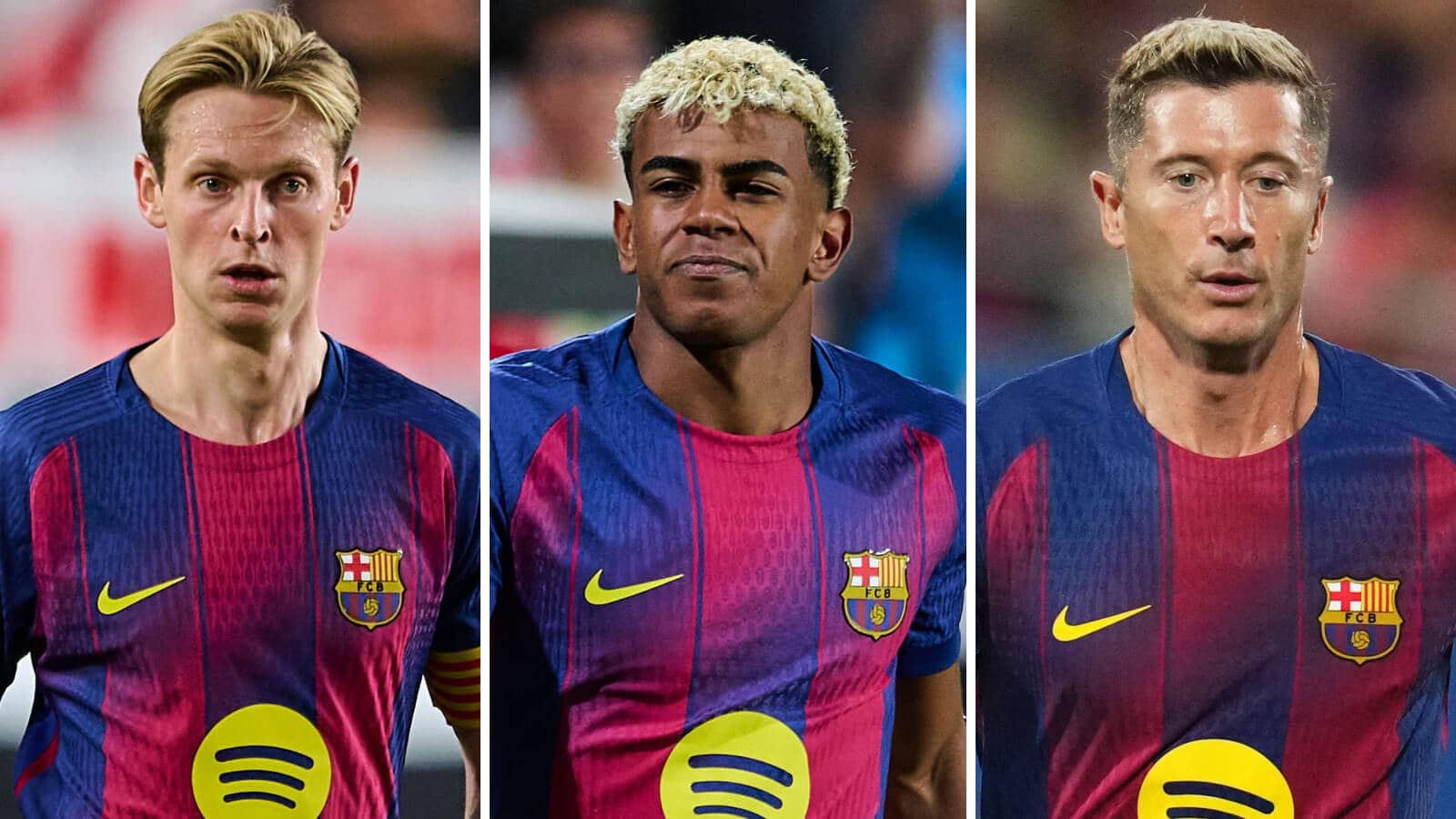 Frenkie de Jong, Lamine Yamal and Robert Lewandowski at Barcelona