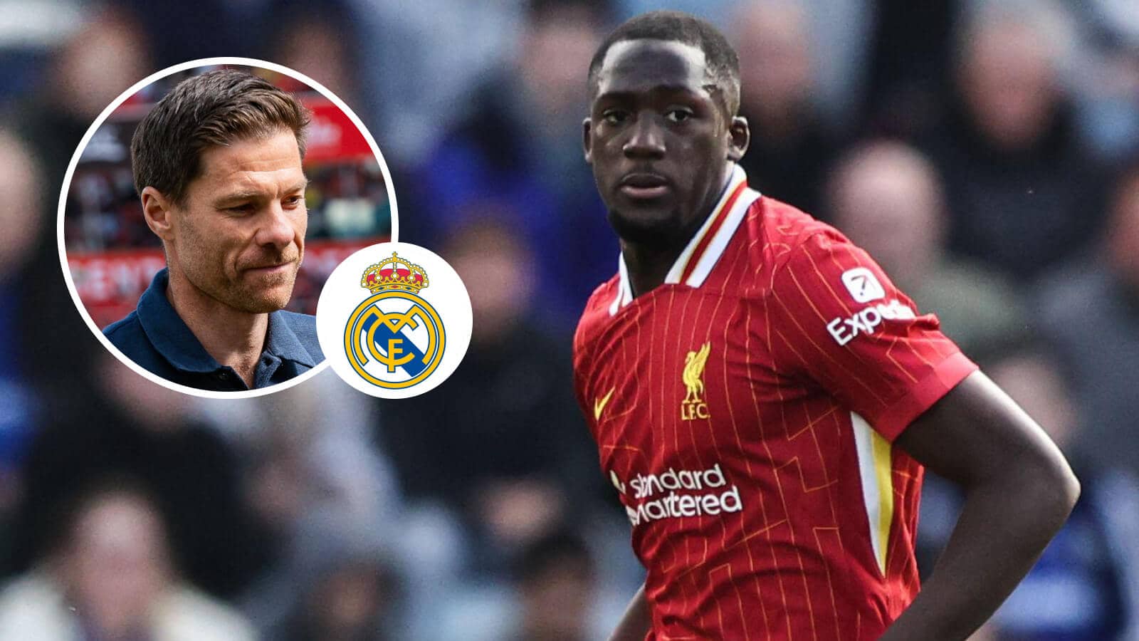 Xabi Alonso, Real Madrid badge, Ibrahima Konate - copyright TEAMtalk