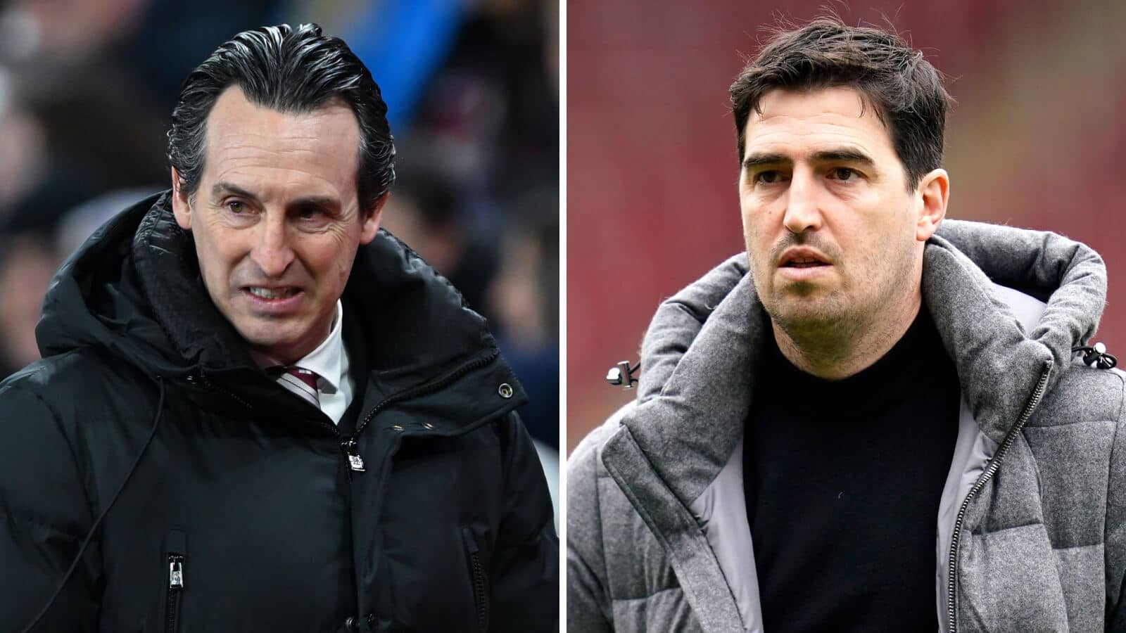 Aston Villa manager Unai Emery and Bournemouth boss Andoni Iraola