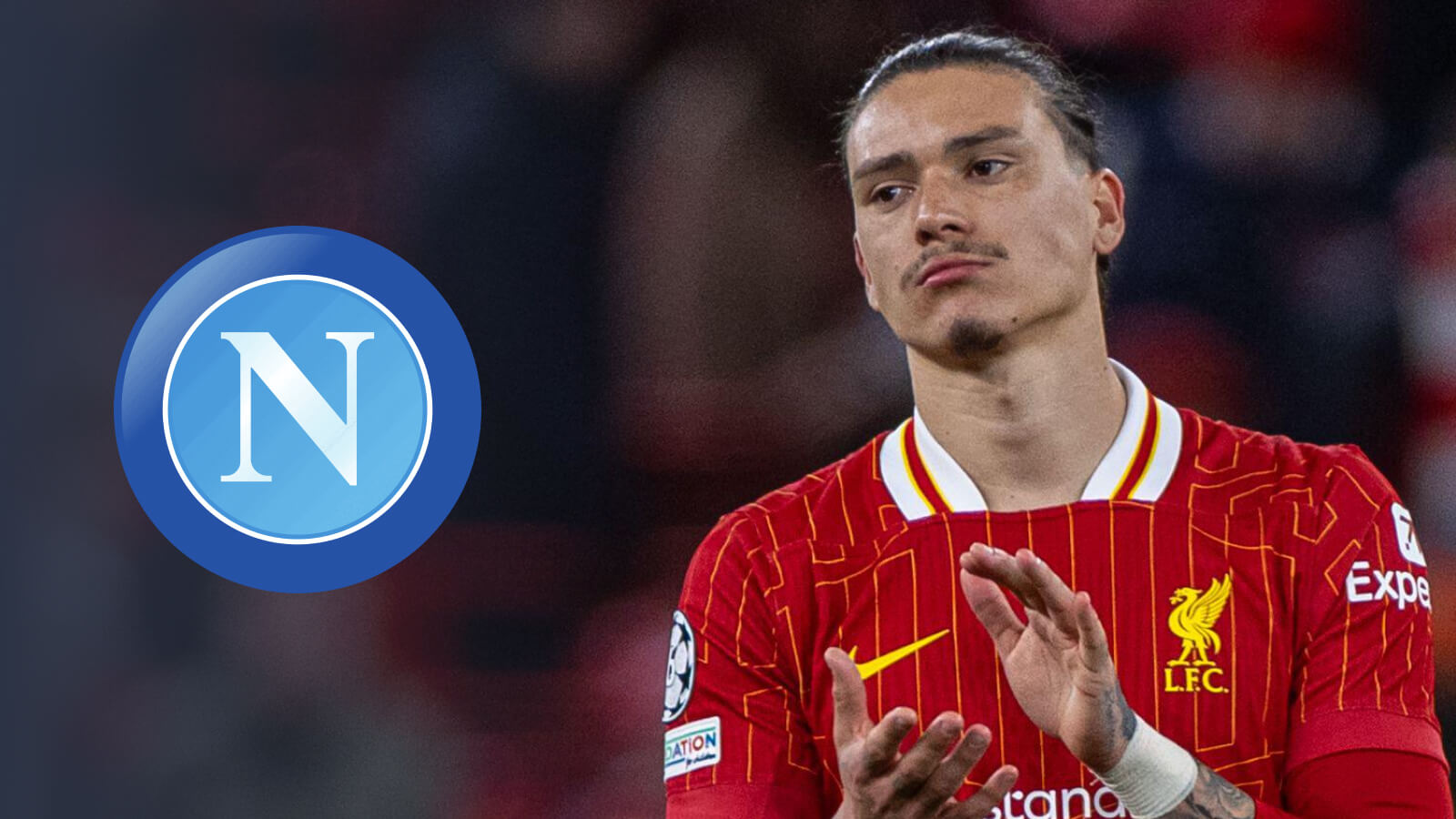 Liverpool striker Darwin Nunez, Napoli badge