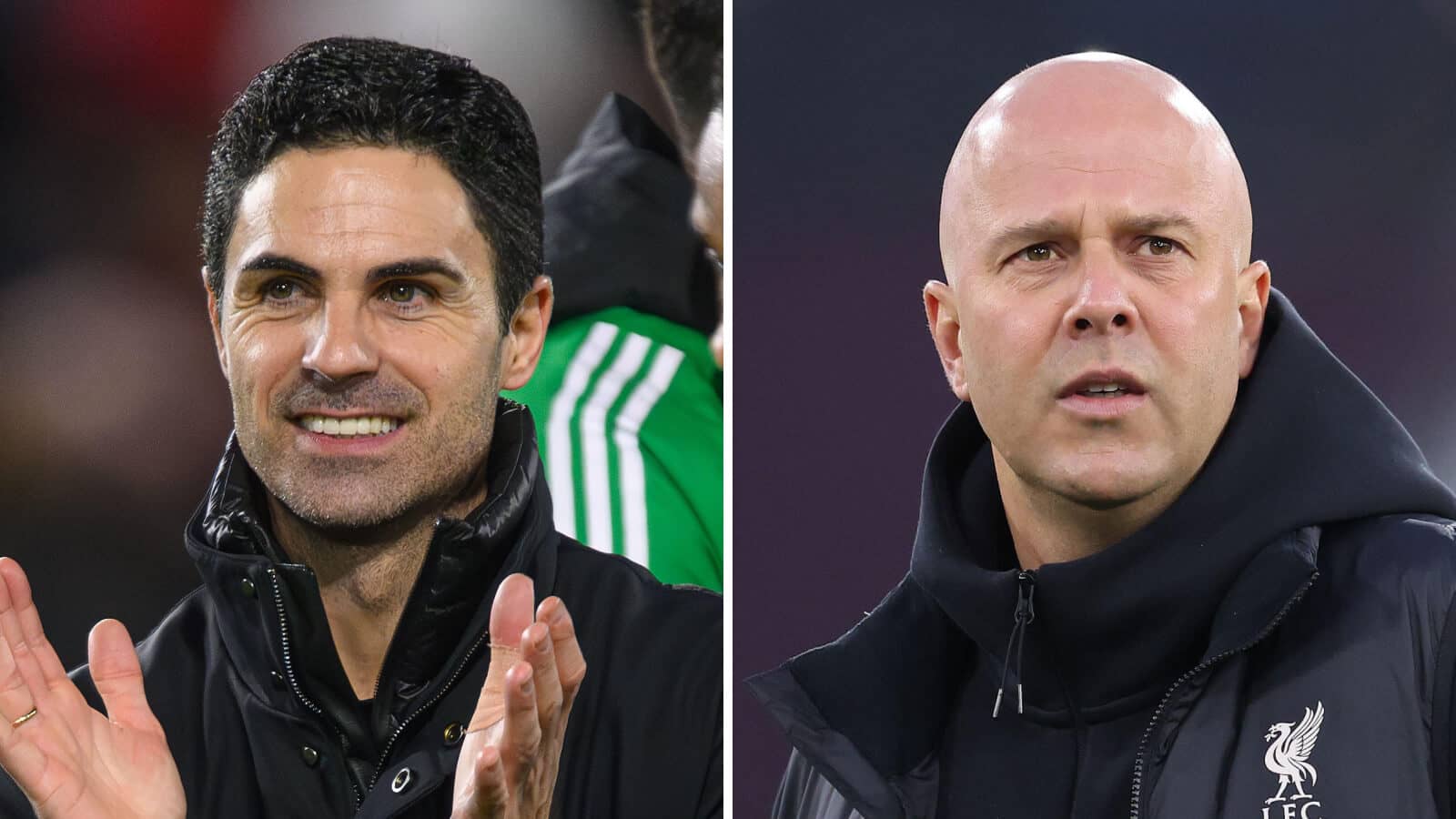 Arsenal manager Mikel Arteta and Liverpool boss Arne Slot