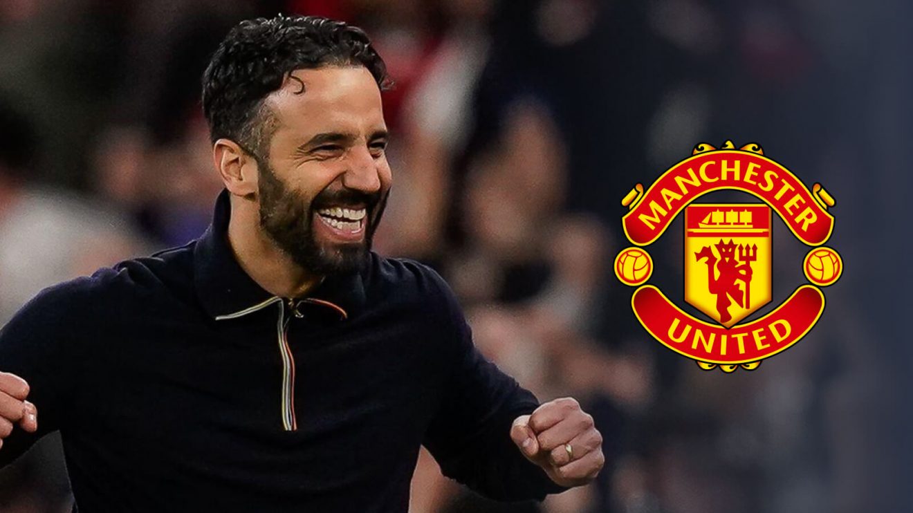 Ruben Amorim next to the Manchester United badge - copyright TEAMtalk