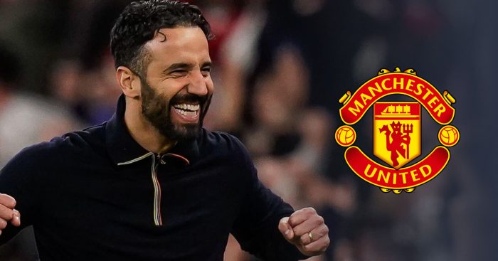 Ruben Amorim next to the Manchester United badge - copyright TEAMtalk