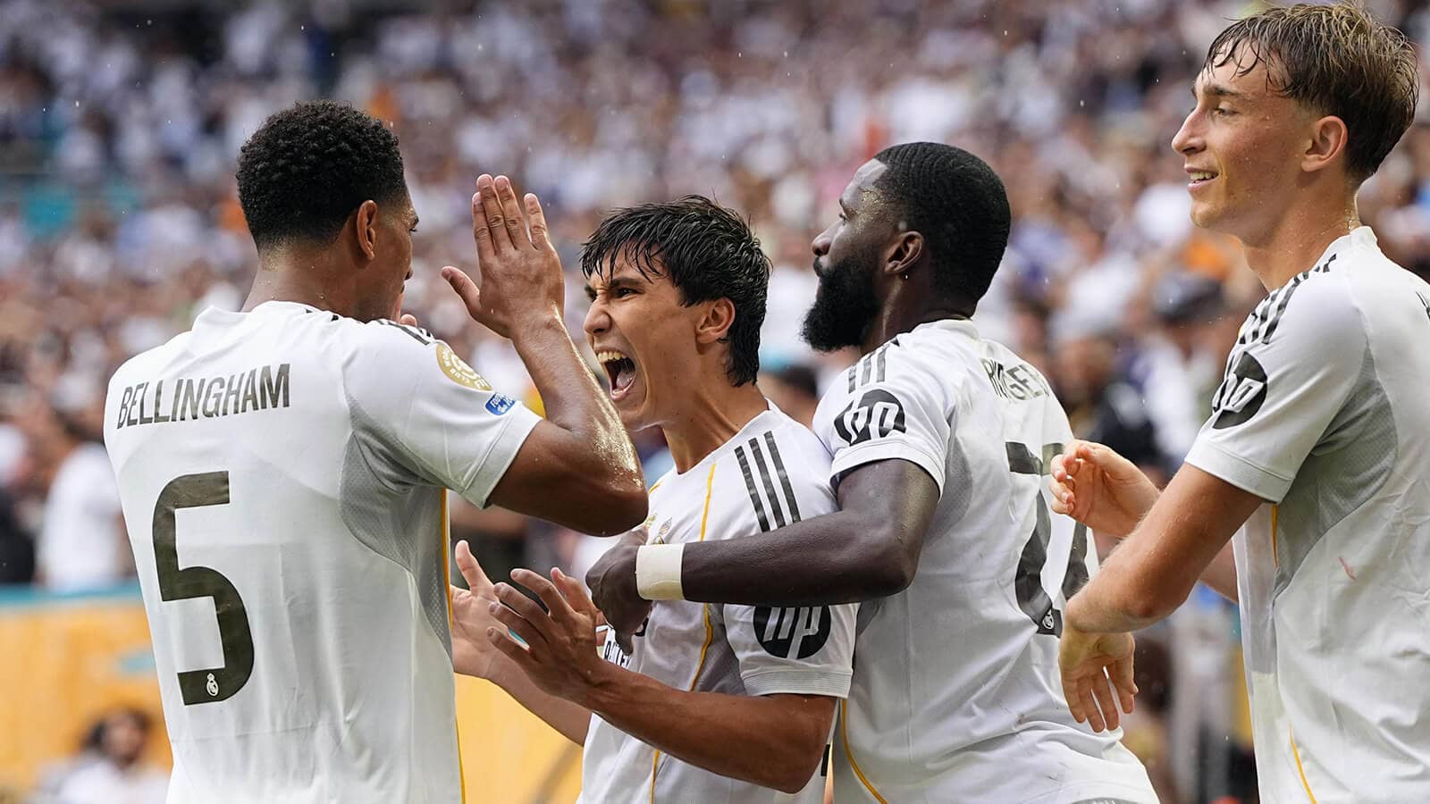 Chelsea and Sunderland target Gonzalo Garcia surrounded by his Real Madrid team-mates - copyright TEAMtalk