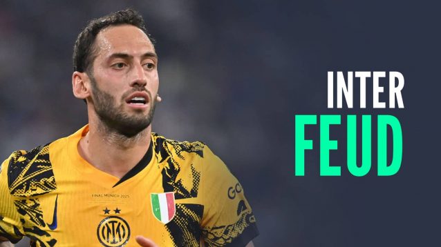 Inter Milan midfielder Hakan Calhanoglou with caption: Inter feud