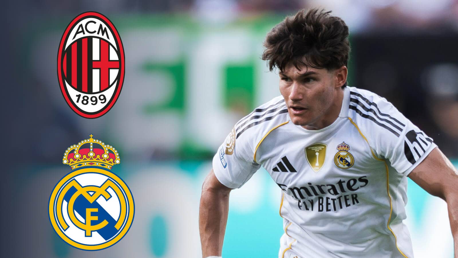 Fran Garcia next to the AC Milan and Real Madrid badges - copyright TEAMtalk