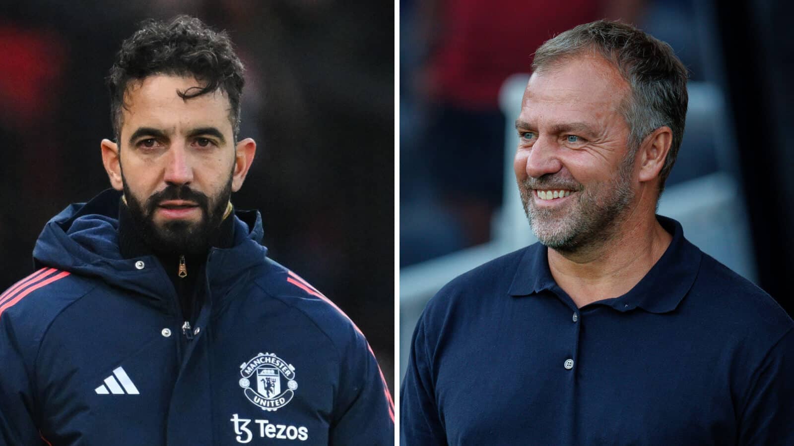 Manchester United manager Ruben Amorim and Barcelona boss Hansi Flick