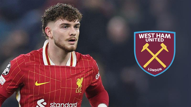 Liverpool attacker Harvey Elliott, West Ham badge
