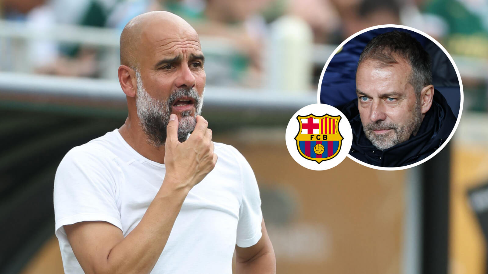 Man City manager Pep Guardiola and Barcelona boss Hansi Flick