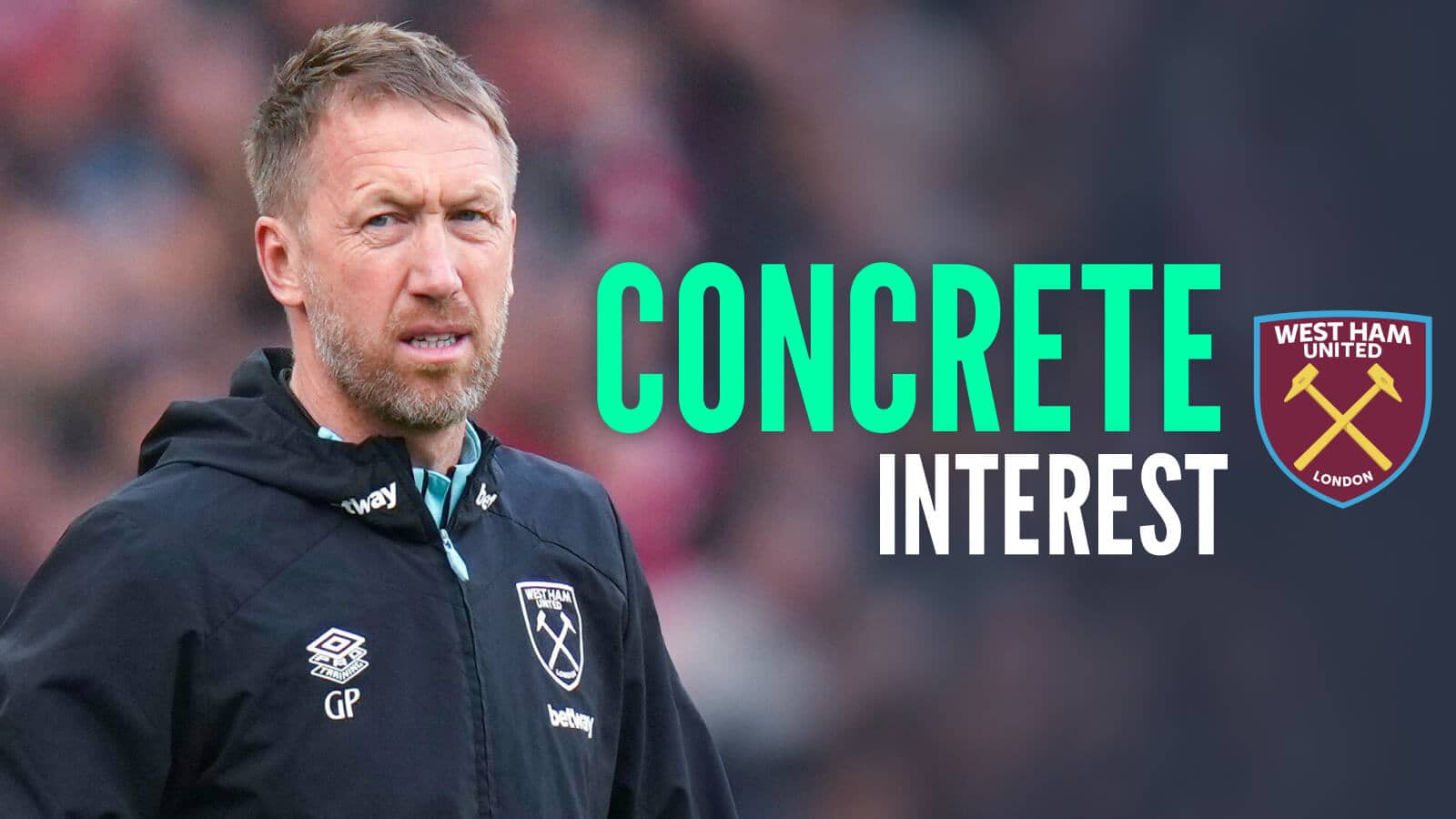 West Ham manager Graham Potter, with caption: Concrete interest