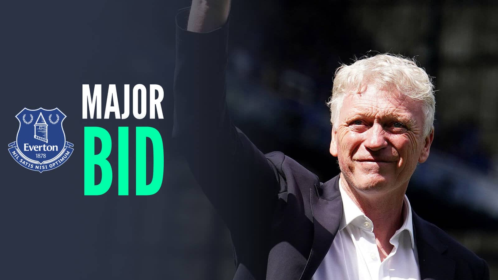 David Moyes next to the Everton badge and the words Massive Bid - copyright TEAMtalk
