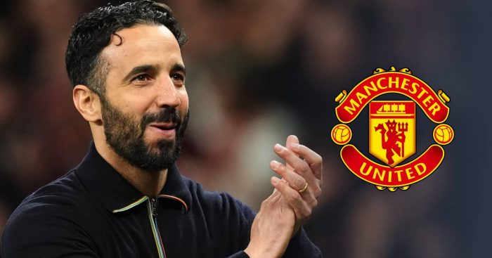 Ruben Amorim next to the Manchester United badge - copyright TEAMtalk