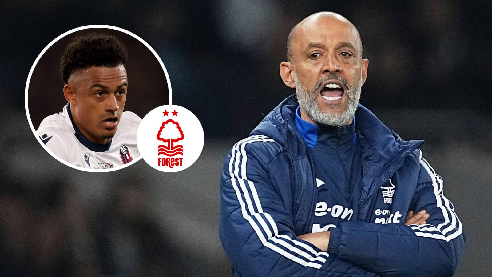 Nottingham Forest manager Nuno Espirito Santo, pictured alongside Bologna star Dan Ndoye