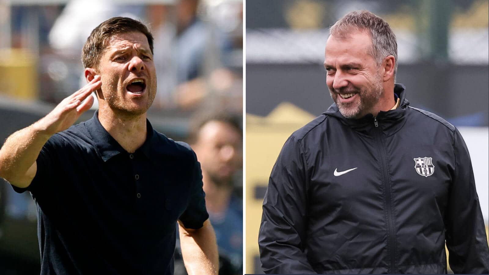 Split image of Real Madrid manager Xabi Alonso and Barcelona boss Hansi Flick - copyright TEAMtalk