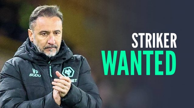 Wolves manager Vitor Pereira, with caption: Striker wanted