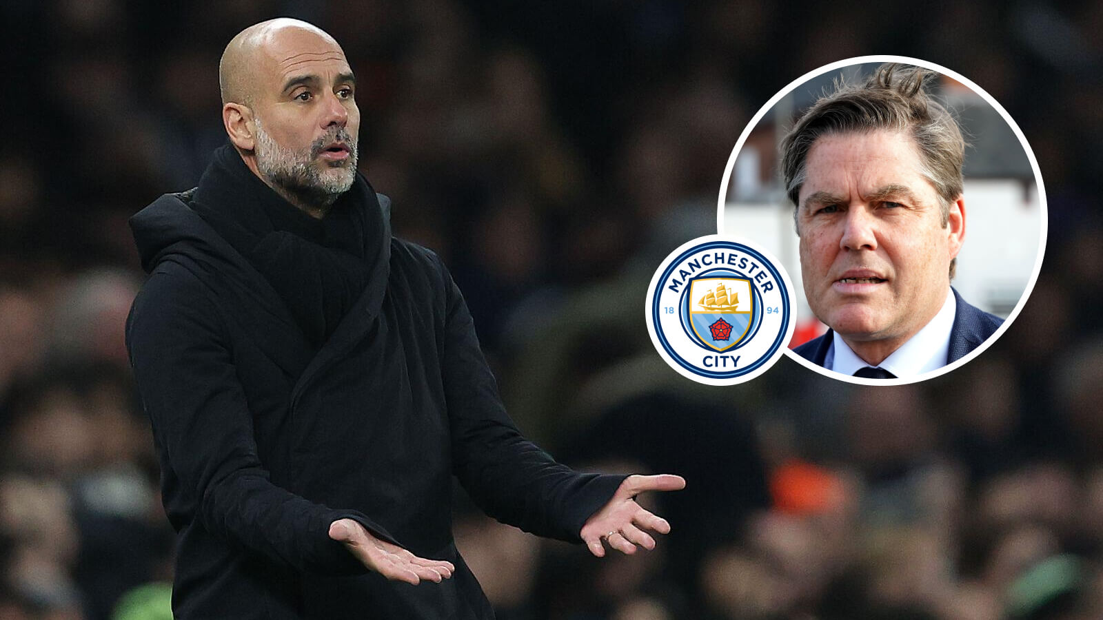Man City boss Pep Guardiola and Premier League CEO Richard Masters