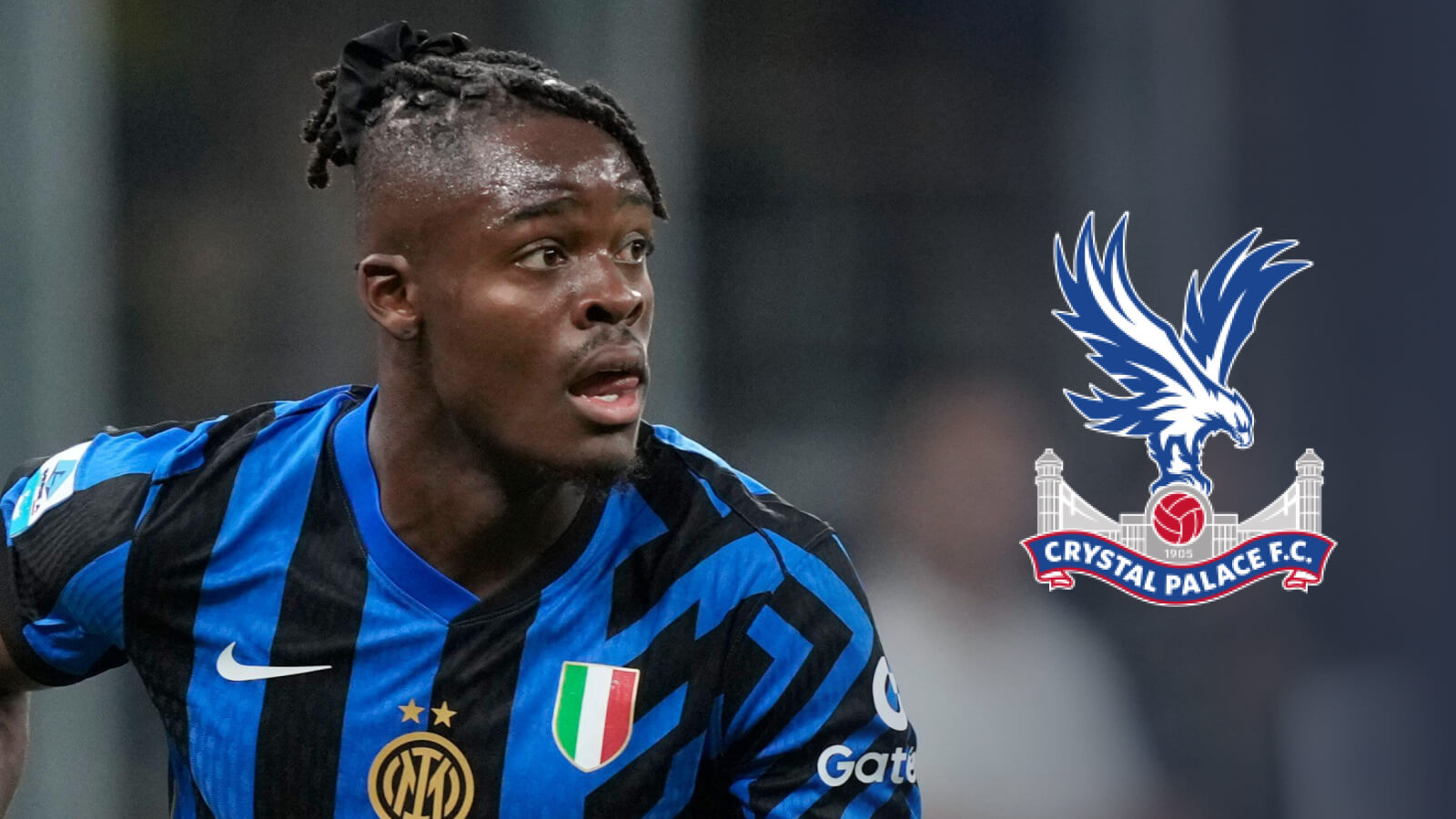 Yann Bisseck with Crystal Palace badge