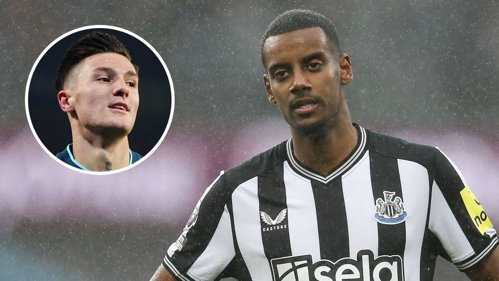 Newcastle striker Alexander Isak and, inset, RB Leipzig star Benjamin Sesko