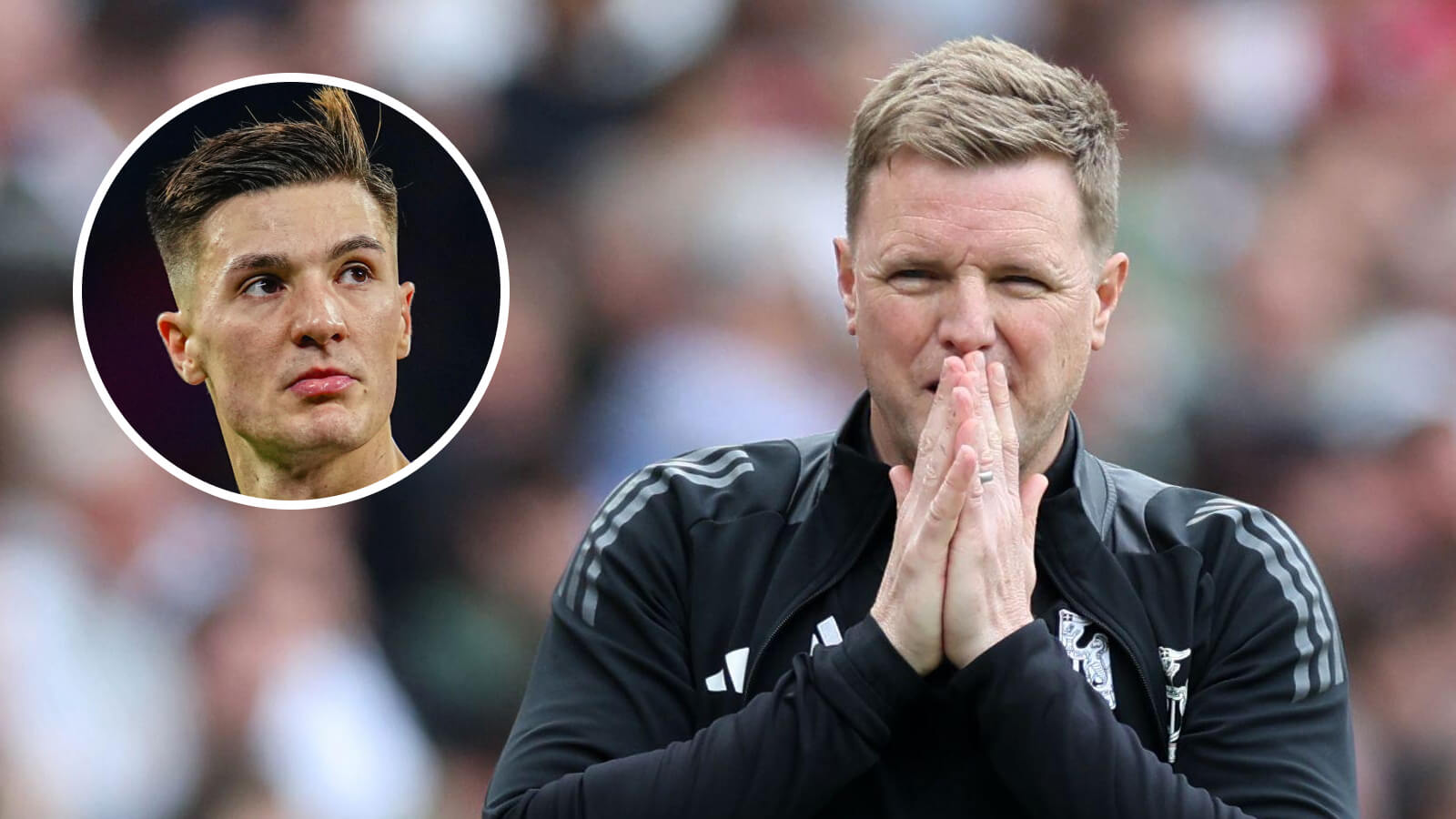 Newcastle manager Eddie Howe and next Man Utd striker, Benjamin Sesko