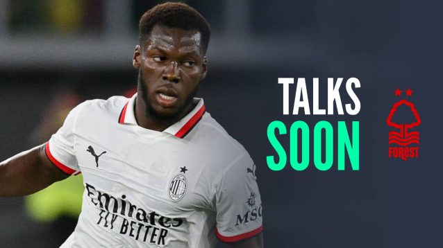 Yunus Musah with the words Talks Soon and the Nottingham Forest badge