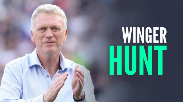 Everton manager David Moyes, with caption: Winger hunt