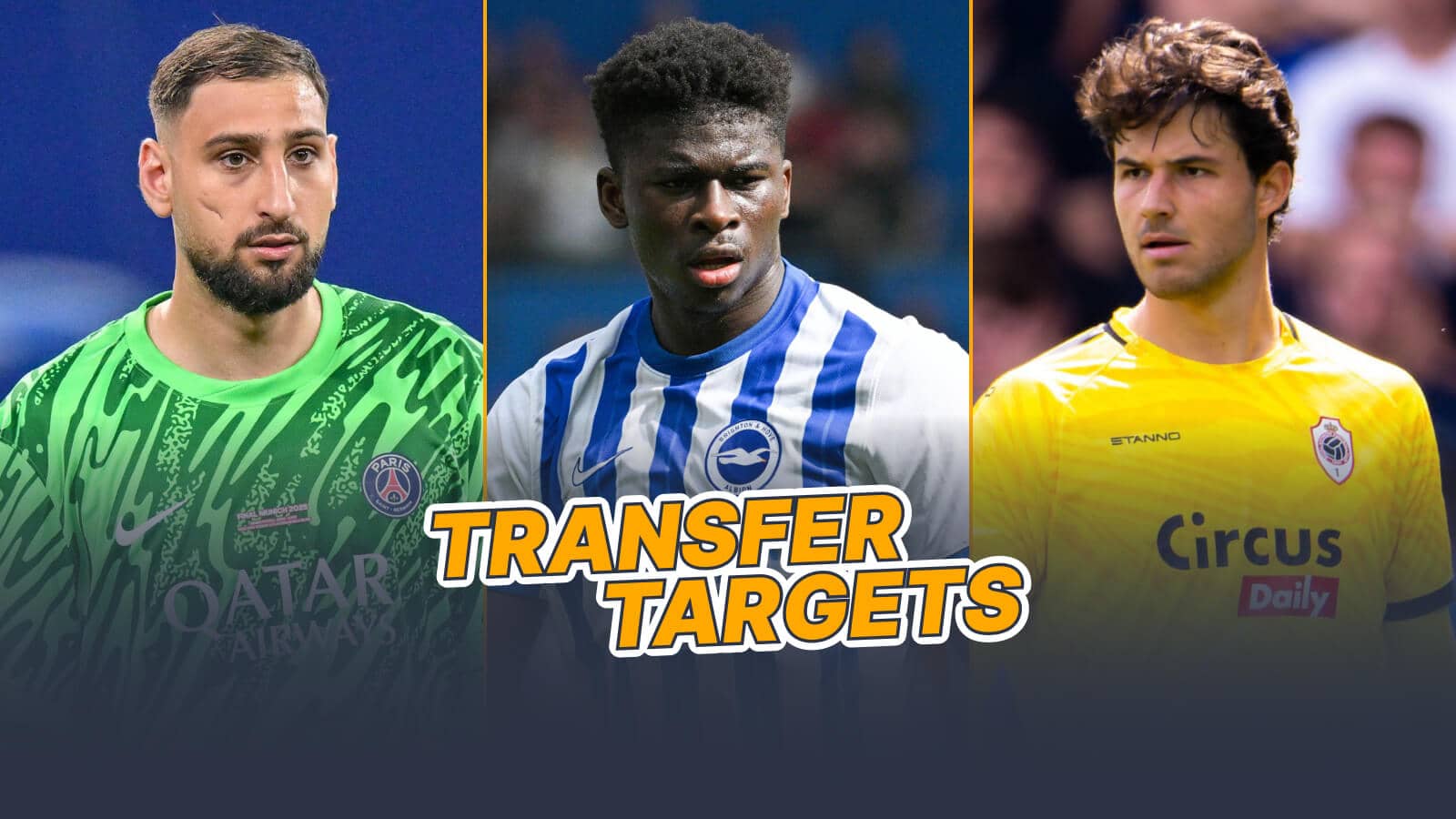 Gianluigi Donnarumma, Carlos Baleba and Senne Lammens