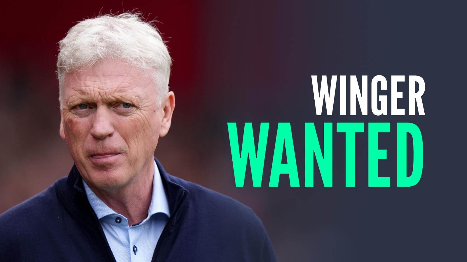 Everton manager David Moyes, with caption: Winger wanted