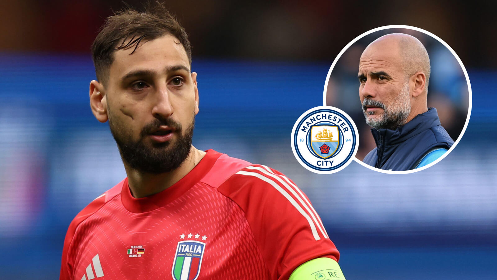 Gianluigi Donnarumma and Pep Guardiola, Man City
