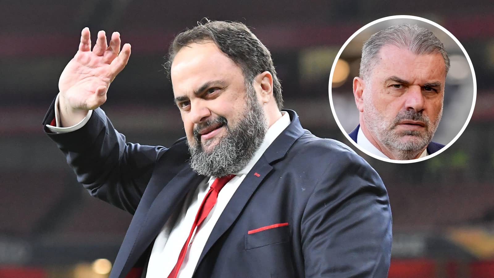 Nottingham Forest owner Evangelos Marinakis and former Tottenham boss Ange Postecoglou