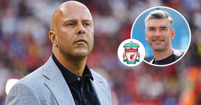Arne Slot, Liverpool badge, Richard Hughes - copyright TEAMtalk