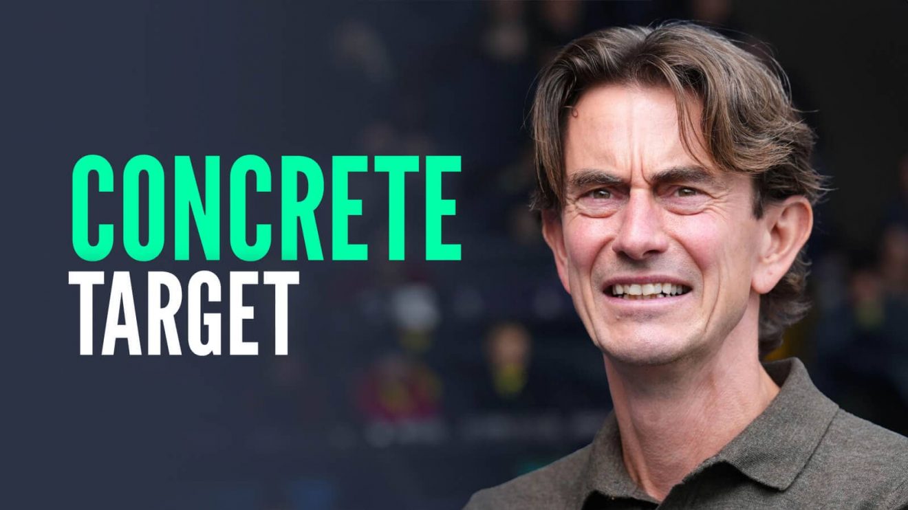 Tottenham manager Thomas Frank, with caption: Concrete target